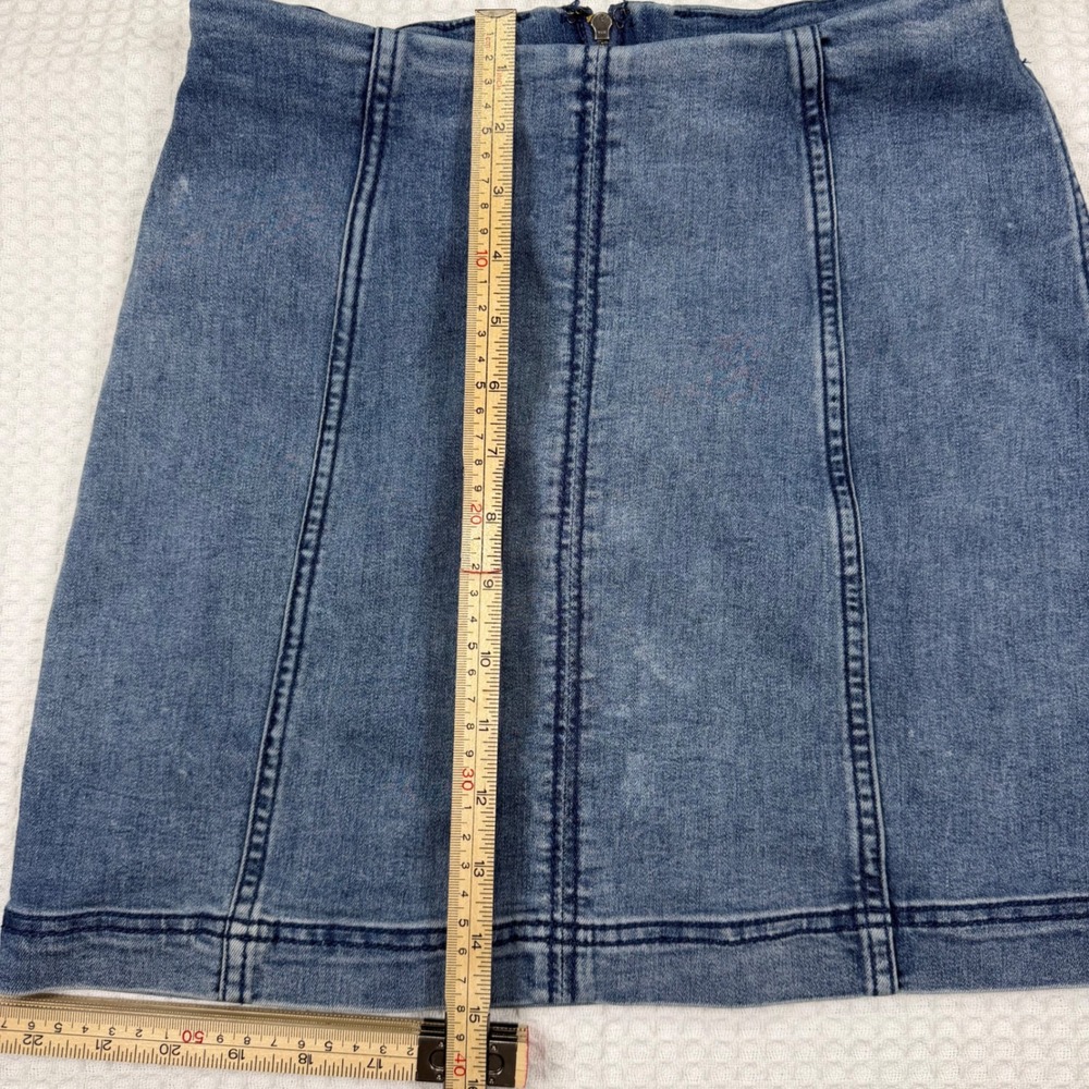 Free People Women Blue Denim Seamed Mini Skirt Size 4 High Waist A-Line Zip Back - Picture 4 of 6